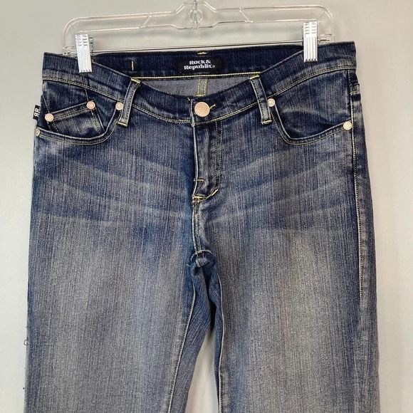 ROCK & Republic Roth 5432 crthwaw Flare Jeans Women's 29 Rhinestones Embroidered - Picture 2 of 12